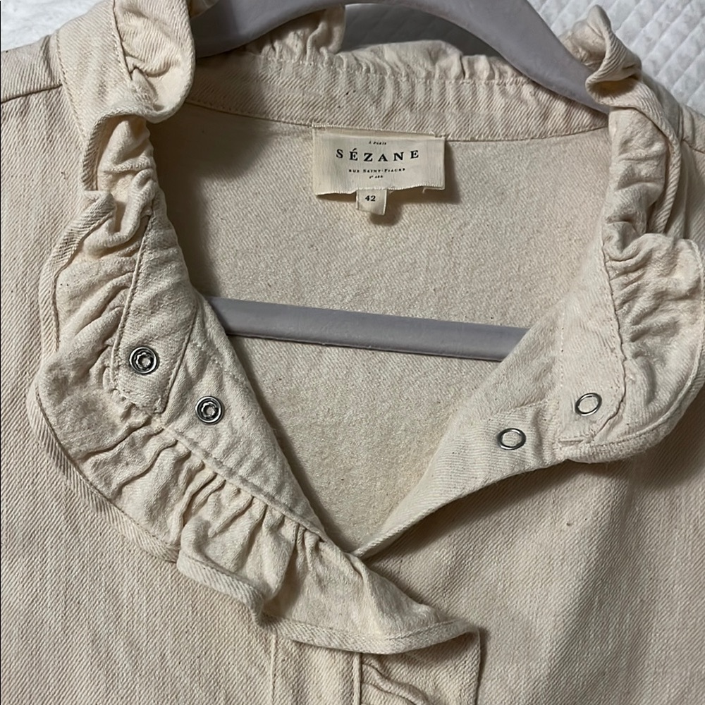 Sezane Cream Ruffle Button-Front Blouse - Picture 3 of 5